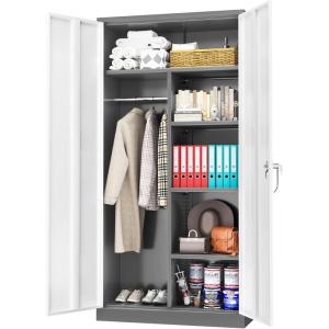 imageGreenvelly Metal Wardrobe Closet with Doors and Shelves72quot Armoire Wardrobe Closet for Hanging Clothes for Office Home School EmployeeGymWhite36quot W x 18quot DWarm StyleGrey White