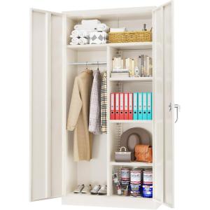 imageGreenvelly Metal Wardrobe Closet with Doors and Shelves72quot Armoire Wardrobe Closet for Hanging Clothes for Office Home School EmployeeGymWhite36quot W x 18quot DWarm StyleGrey