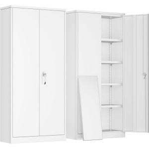 imageGreenvelly Steel SnapIt Storage Cabinet 72quot Locking Metal Garage Storage Cabinet with 4 Adjustable Shelves 2 Doors and Lock for File Office Garage Home BlackWhite