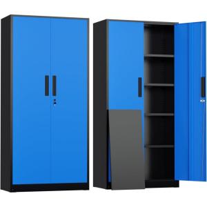 imageGreenvelly Steel SnapIt Storage Cabinet 72quot Locking Metal Garage Storage Cabinet with 4 Adjustable Shelves 2 Doors and Lock for File Office Garage Home BlackBlack Blue