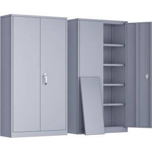 imageGreenvelly Steel SnapIt Storage Cabinet 72quot Locking Metal Garage Storage Cabinet with 4 Adjustable Shelves 2 Doors and Lock for File Office Garage Home BlackDark Gray