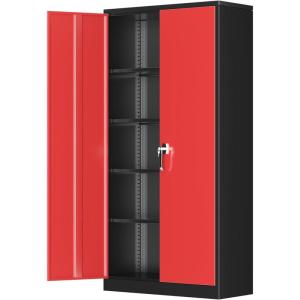 imageGreenvelly Steel SnapIt Storage Cabinet 72quot Locking Metal Garage Storage Cabinet with 4 Adjustable Shelves 2 Doors and Lock for File Office Garage Home BlackBlack Red