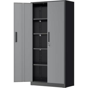 imageGreenvelly Steel SnapIt Storage Cabinet 72quot Locking Metal Garage Storage Cabinet with 4 Adjustable Shelves 2 Doors and Lock for File Office Garage Home BlackBlack Grey
