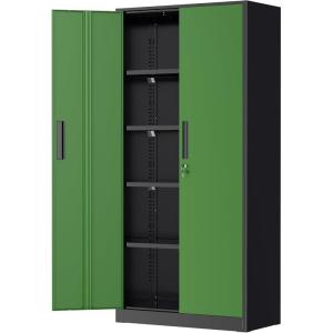 imageGreenvelly Steel SnapIt Storage Cabinet 72quot Locking Metal Garage Storage Cabinet with 4 Adjustable Shelves 2 Doors and Lock for File Office Garage Home BlackBlack Green