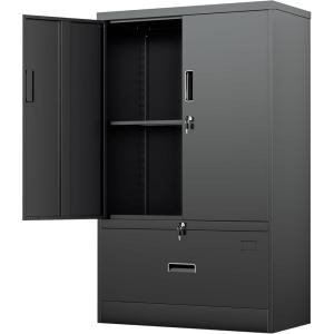 imageGreenvelly White Metal Storage Cabinet 72quot Steel Locking Cabinet with Doors and 4 Adjustable Shelves Tall Tool Storage for Home Office Metal Classroom Cabinet for GarageBlack