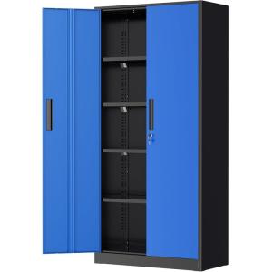 imageGreenvelly White Metal Storage Cabinet for Garage 72 Steel Locking Cabinet with Doors and 4 Shelves Tall Tool Organizer for Garage Systems Lockable File Storage for Home Office ClassroomBlack Blue