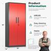 imageGreenvelly Metal Storage Cabinet 63quot H Locking Metal Storage Cabinet with Doors and 4 Shelves Lockable Steel Cabinets for Kitchen Bedroom Living Room Office BlackRed