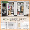 imageGreenvelly Metal Wardrobe Cabinet with Wooden Handle 72quot Metal Wardrobe Closet with Hanging Rods and Adjustable Shelves Clothing Storage Closet Cabinet for Home Office Employee Gym WhiteWhite