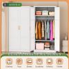 imageGreenvelly Metal Wardrobe Cabinet with Wooden Handle 72quot Metal Wardrobe Closet with Hanging Rods and Adjustable Shelves Clothing Storage Closet Cabinet for Home Office Employee Gym WhiteWhite