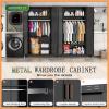 imageGreenvelly Metal Wardrobe Cabinet with Wooden Handle 72quot Metal Wardrobe Closet with Hanging Rods and Adjustable Shelves Clothing Storage Closet Cabinet for Home Office Employee Gym WhiteBlack