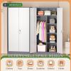 imageGreenvelly Metal Wardrobe Cabinet with Wooden Handle 72quot Metal Wardrobe Closet with Hanging Rods and Adjustable Shelves Clothing Storage Closet Cabinet for Home Office Employee Gym WhiteDark Grey