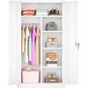 imageGreenvelly Metal Wardrobe Cabinet with Wooden Handle 72quot Metal Wardrobe Closet with Hanging Rods and Adjustable Shelves Clothing Storage Closet Cabinet for Home Office Employee Gym WhiteWhite