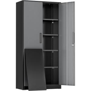 imageGreenvelly Metal Storage Cabinet 63quot H Locking Metal Storage Cabinet with Doors and 4 Shelves Lockable Steel Cabinets for Kitchen Bedroom Living Room Office BlackBlack Grey