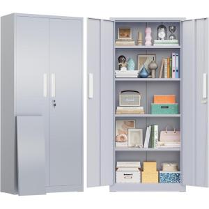 imageGreenvelly Metal Storage Cabinet 63quot H Locking Metal Storage Cabinet with Doors and 4 Shelves Lockable Steel Cabinets for Kitchen Bedroom Living Room Office BlackDark Grey