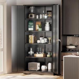 imageGreenvelly Metal Storage Cabinet 63quot H Locking Metal Storage Cabinet with Doors and 4 Shelves Lockable Steel Cabinets for Kitchen Bedroom Living Room Office BlackBlack1
