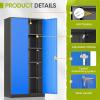 imageGreenvelly Metal Lockable Storage Cabinet 72 Tall Storage Cabinet with 2 Doors and 4 Adjustable Shelves for Office Home Garage Pantry Assembly Required 18D Black Blue