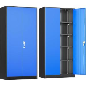 imageGreenvelly Metal Lockable Storage Cabinet 72 Tall Storage Cabinet with 2 Doors and 4 Adjustable Shelves for Office Home Garage Pantry Assembly Required 18D Black Blue