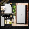 imageGreenvelly Metal Garage Storage Cabinet Lockable Metal Cabinets with 2 Doors and Shelves36Steel Storage Locking Counter Cabinet for OfficeGarageKitchenHomeSchoolGrey WhiteBlack Grey