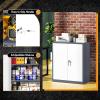 imageGreenvelly Metal Garage Storage Cabinet Lockable Metal Cabinets with 2 Doors and Shelves36Steel Storage Locking Counter Cabinet for OfficeGarageKitchenHomeSchoolGrey WhiteGrey White