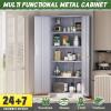 imageGreenvelly Metal Storage Cabinet72 Metal Cabinet Storage with Doors and 4 Adjustable ShelvesTall Storage Cabinet for HomeSchoolGymGrey WhiteDark Grey