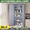 imageGreenvelly Metal Storage Cabinet72 Metal Cabinet Storage with Doors and 4 Adjustable ShelvesTall Storage Cabinet for HomeSchoolGymGrey WhiteDark Grey