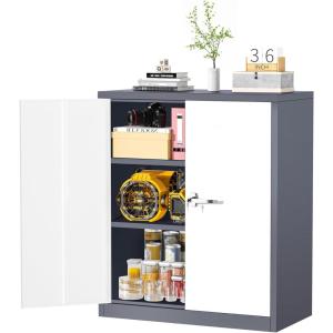imageGreenvelly Metal Cabinet 36quot Locking Storage File Cabinet with Doors and Shelves for OfficeHomeGymSchoolKitchenDark GreyGrey White