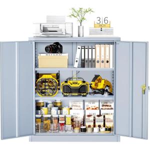 imageGreenvelly Metal Garage Storage Cabinet Lockable Metal Cabinets with 2 Doors and Shelves36Steel Storage Locking Counter Cabinet for OfficeGarageKitchenHomeSchoolGrey WhiteDark Grey