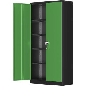 imageGreenvelly Metal Garage Storage Cabinet Lockable Metal Cabinets with 2 Doors and Shelves36Steel Storage Locking Counter Cabinet for OfficeGarageKitchenHomeSchoolGrey WhiteBlack Green