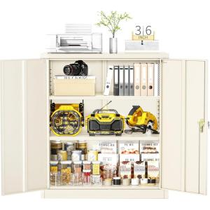 imageGreenvelly Metal Garage Storage Cabinet Lockable Metal Cabinets with 2 Doors and Shelves36Steel Storage Locking Counter Cabinet for OfficeGarageKitchenHomeSchoolGrey WhiteGrey
