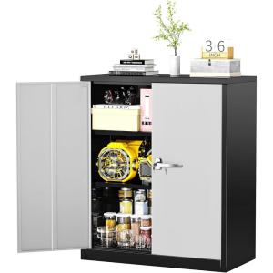 imageGreenvelly Metal Garage Storage Cabinet Lockable Metal Cabinets with 2 Doors and Shelves36Steel Storage Locking Counter Cabinet for OfficeGarageKitchenHomeSchoolGrey WhiteBlack Grey