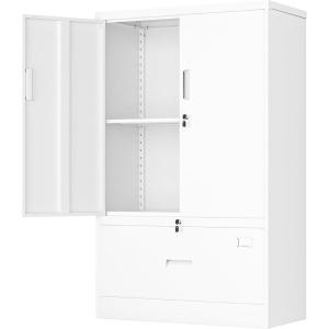 imageGreenvelly Metal Garage Storage Cabinet Lockable Metal Cabinets with 2 Doors and Shelves36Steel Storage Locking Counter Cabinet for OfficeGarageKitchenHomeSchoolGrey WhiteWhite