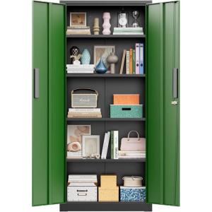 imageGreenvelly Metal Storage Cabinet72 Metal Cabinet Storage with Doors and 4 Adjustable ShelvesTall Storage Cabinet for HomeSchoolGymGrey WhiteBlack Green