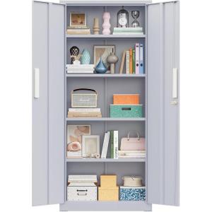 imageGreenvelly Metal Storage Cabinet72 Metal Cabinet Storage with Doors and 4 Adjustable ShelvesTall Storage Cabinet for HomeSchoolGymGrey WhiteDark Grey
