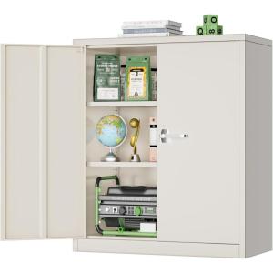 imageGreenvelly Metal Storage Cabinet72 Metal Cabinet Storage with Doors and 4 Adjustable ShelvesTall Storage Cabinet for HomeSchoolGymGrey WhiteGrey