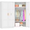 imageGreenvelly Metal Wardrobe Cabinet with Locking Doors 72quot H x 36quot W White Metal Wardrobe Closet Cabinet with Hanging Rods and Adjustable Shelves Steel Storage Closet for Home Office Employee GymWhite