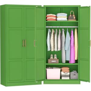 imageGreenvelly Metal Wardrobe Cabinet with Locking Doors 72quot H x 36quot W White Metal Wardrobe Closet Cabinet with Hanging Rods and Adjustable Shelves Steel Storage Closet for Home Office Employee GymGreen