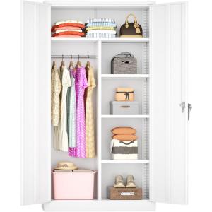 imageGreenvelly Metal Wardrobe Cabinet with Locking Doors 72quot H x 36quot W White Metal Wardrobe Closet Cabinet with Hanging Rods and Adjustable Shelves Steel Storage Closet for Home Office Employee GymWhite