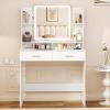 imageGreenvelly Makeup Vanity with Lights Grey Farmhouse Vanity Desk with Lighted Mirror 3 Lighting Modes Brightness Adjustable Dressing Table with Drawers Vanitys Table Set for Women GirlsWhite