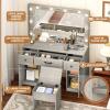 imageGreenvelly Makeup Vanity with Lights Grey Farmhouse Vanity Desk with Lighted Mirror 3 Lighting Modes Brightness Adjustable Dressing Table with Drawers Vanitys Table Set for Women GirlsGrey