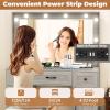 imageGreenvelly Makeup Vanity with Lights Grey Farmhouse Vanity Desk with Lighted Mirror 3 Lighting Modes Brightness Adjustable Dressing Table with Drawers Vanitys Table Set for Women GirlsGrey