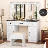 imageGreenvelly Makeup Vanity with Lights Grey Farmhouse Vanity Desk with Lighted Mirror 3 Lighting Modes Brightness Adjustable Dressing Table with Drawers Vanitys Table Set for Women GirlsWhite