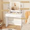 imageGreenvelly Makeup Vanity with Lights Grey Farmhouse Vanity Desk with Lighted Mirror 3 Lighting Modes Brightness Adjustable Dressing Table with Drawers Vanitys Table Set for Women GirlsWhite