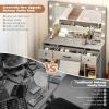 imageGreenvelly Makeup Vanity with Lights Grey Farmhouse Vanity Desk with Lighted Mirror 3 Lighting Modes Brightness Adjustable Dressing Table with Drawers Vanitys Table Set for Women GirlsGrey