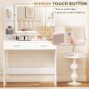 imageGreenvelly Makeup Vanity with Lights Grey Farmhouse Vanity Desk with Lighted Mirror 3 Lighting Modes Brightness Adjustable Dressing Table with Drawers Vanitys Table Set for Women GirlsWhite