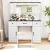 imageGreenvelly Makeup Vanity with Lights Grey Farmhouse Vanity Desk with Lighted Mirror 3 Lighting Modes Brightness Adjustable Dressing Table with Drawers Vanitys Table Set for Women GirlsWhite