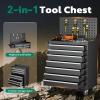 imageGreenvelly 7Drawer Metal Tool Chest Rolling Tool Chest with Wheels Tool Cabinet with Top Pegboard and Hooks Metal Tool Cart with Handle for Garage Workshop Warehouse BlackBlack