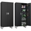 imageGreenvelly Metal Storage Cabinet with 4 Swivel Wheels73quot H White Garage Storage Cabinet with Wheels Rolling Tool Cabinet with Locking Doors and Shelves for HomeBasement Kitchen PantryWarehouseBlack
