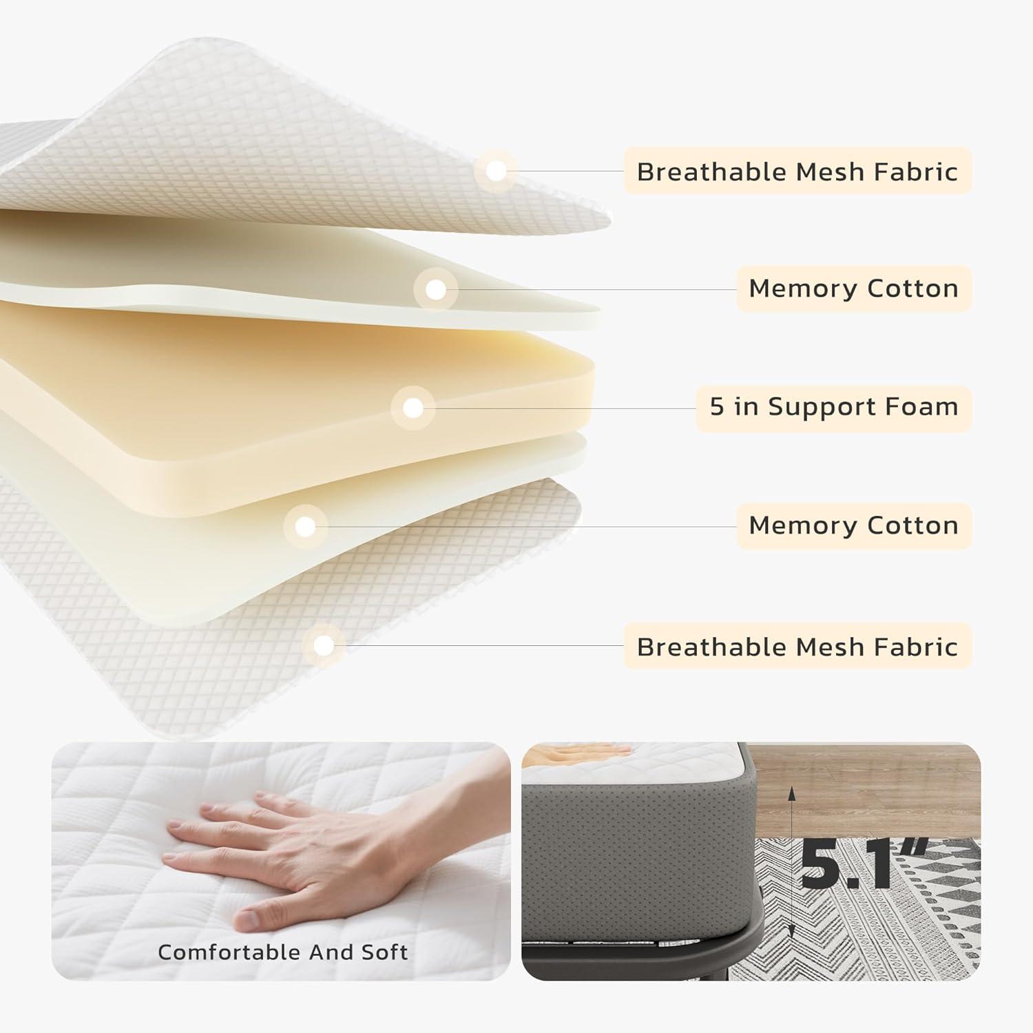 imageGreenvelly Folding Bed with Mattress75quot Foldable Beds for Adults Roll AwayBed with Mattress and Metal Frame for Home OfficeGuestLiving Room31quot W38 with Cover Protector