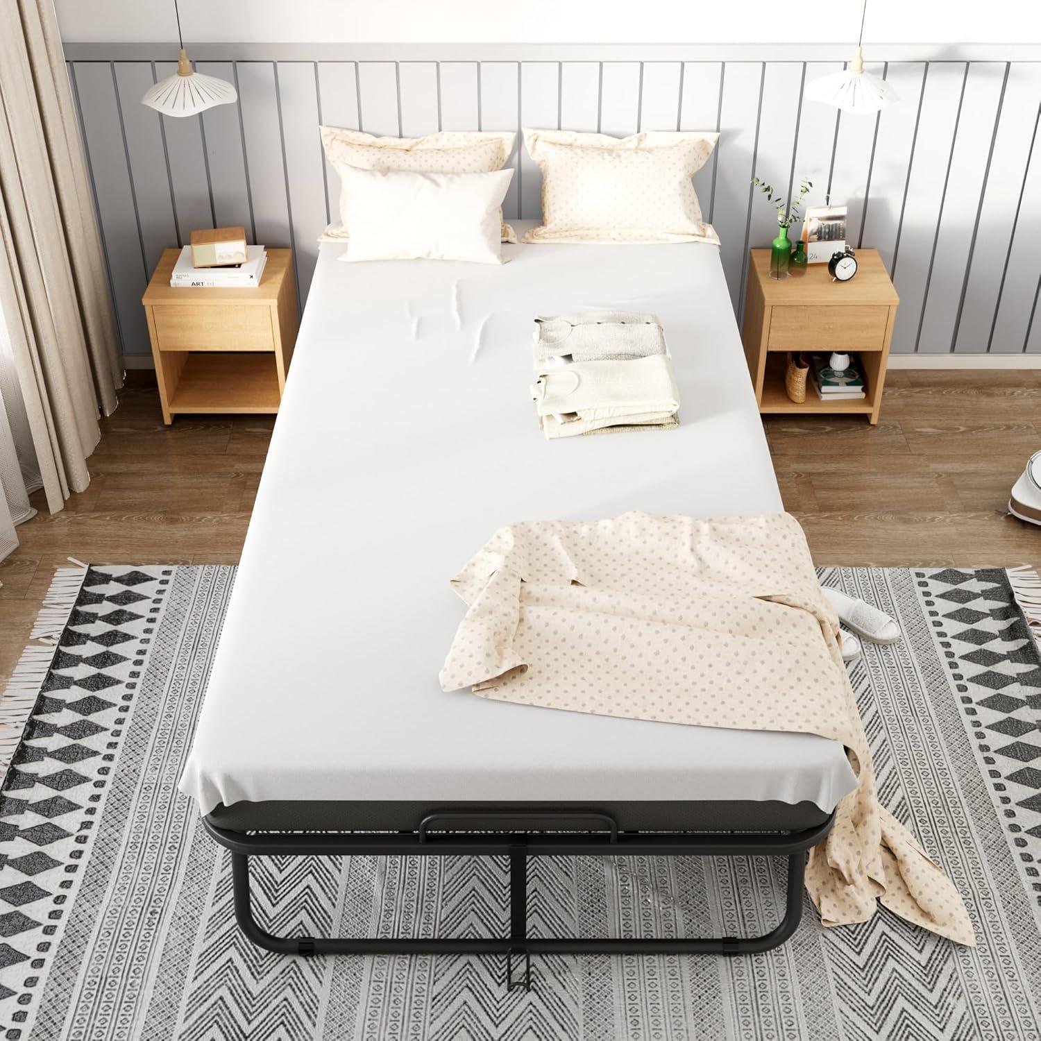 imageGreenvelly Folding Bed with Mattress75quot Foldable Beds for Adults Roll AwayBed with Mattress and Metal Frame for Home OfficeGuestLiving Room31quot W38 with Cover Protector