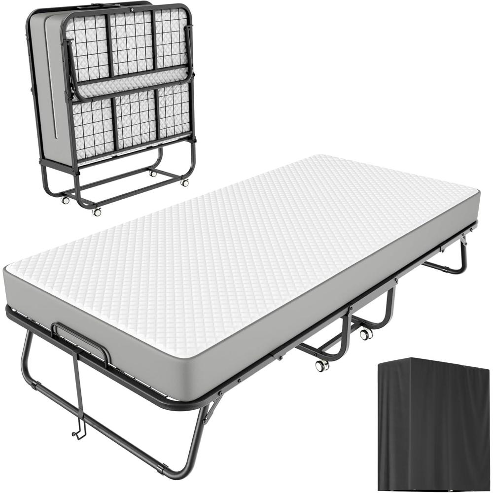 imageGreenvelly Folding Bed with Mattress75quot Foldable Beds for Adults Roll AwayBed with Mattress and Metal Frame for Home OfficeGuestLiving Room31quot W38 with Cover Protector